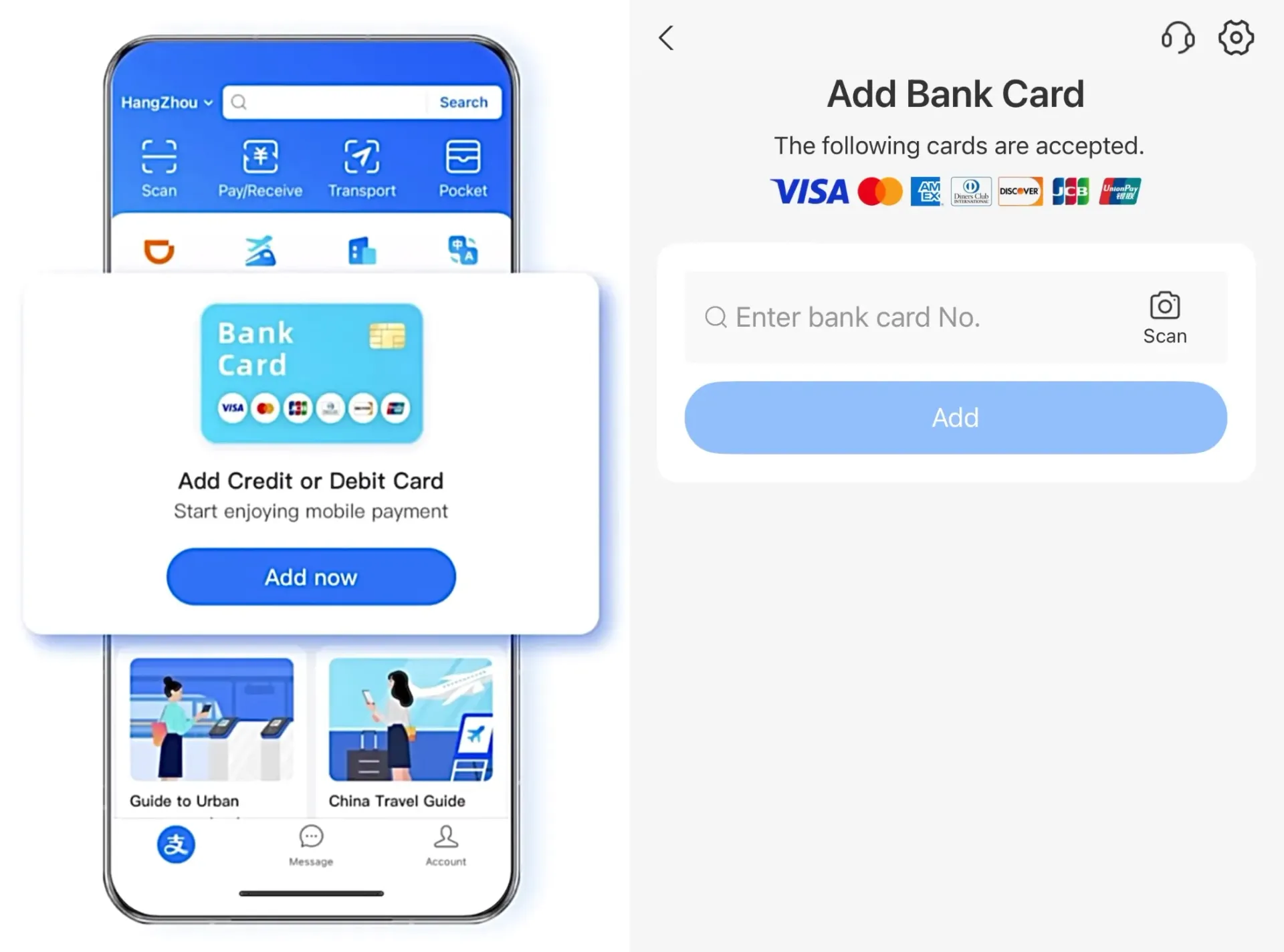 Añadir tarjeta internacional en Alipay