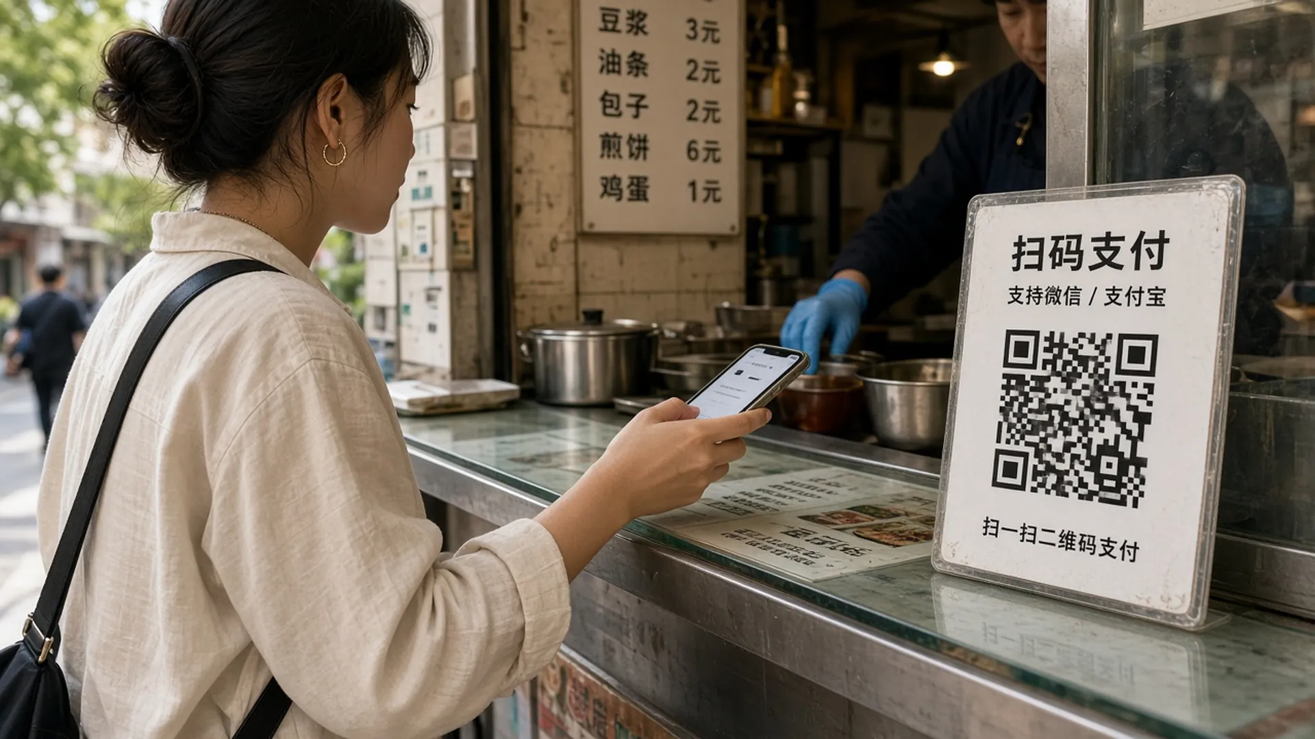 Pago con QR en un café o puesto en China