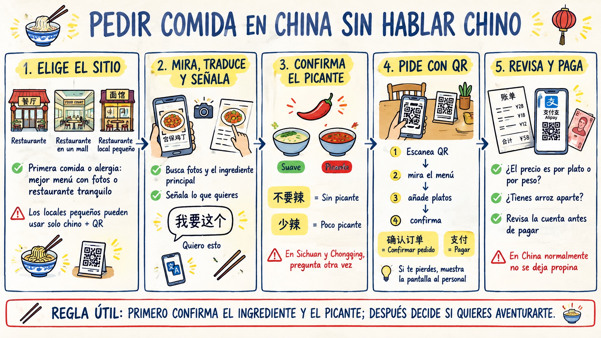 Flujo para pedir comida en China sin hablar chino