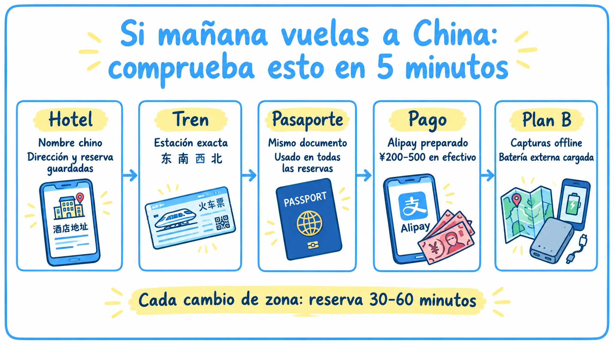 Checklist de cinco minutos antes de volar a China