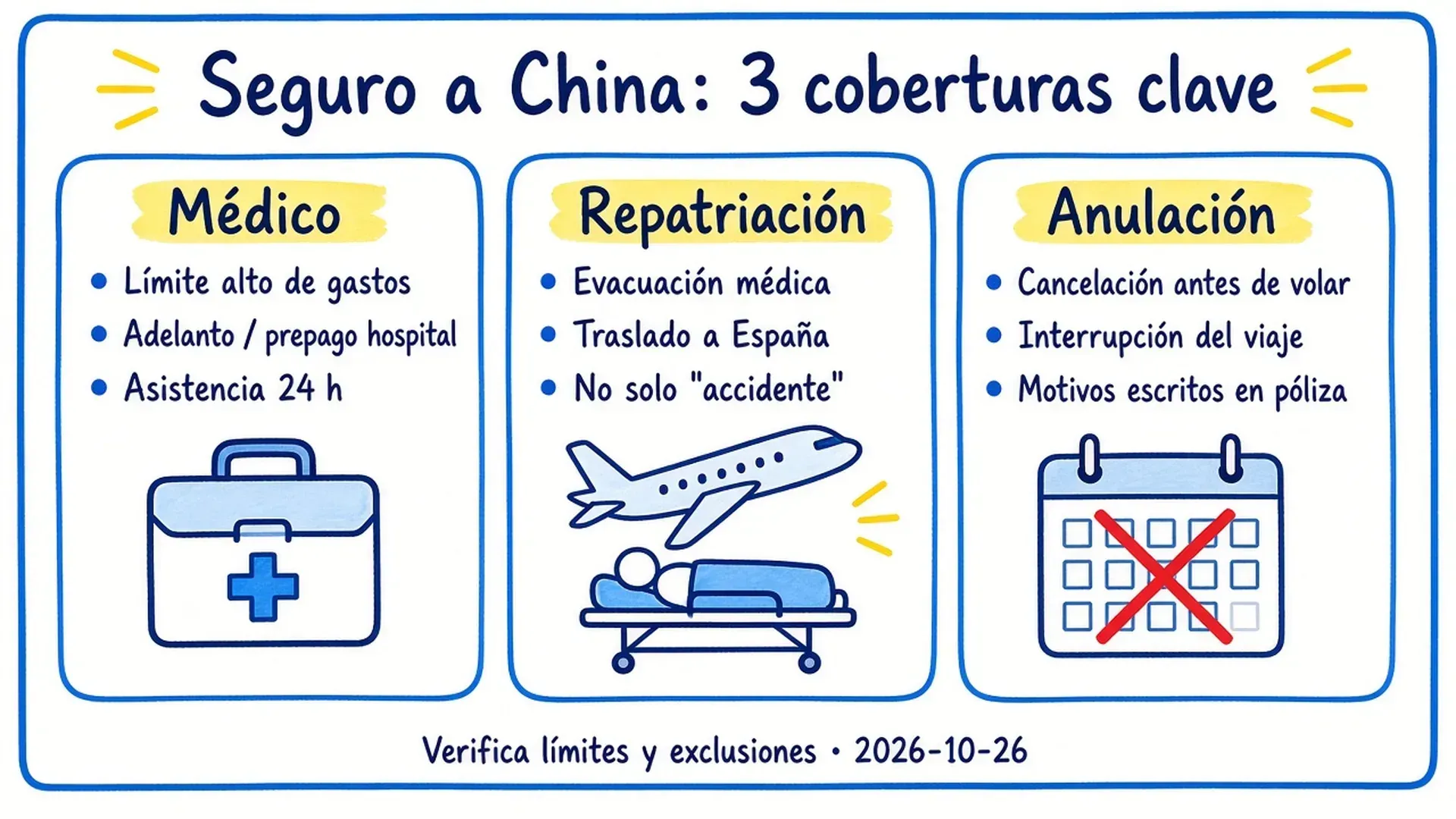 Tres coberturas clave del seguro a China: médico, repatriación y anulación