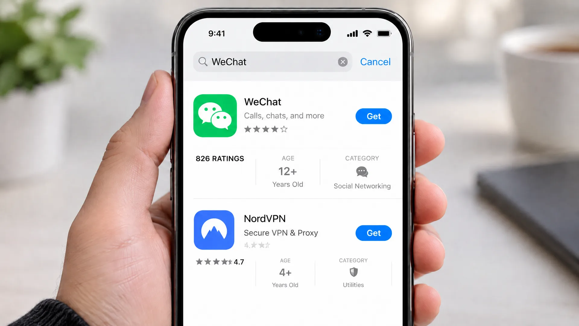 Ficha oficial de WeChat en App Store (búsqueda WeChat, botón Obtener)